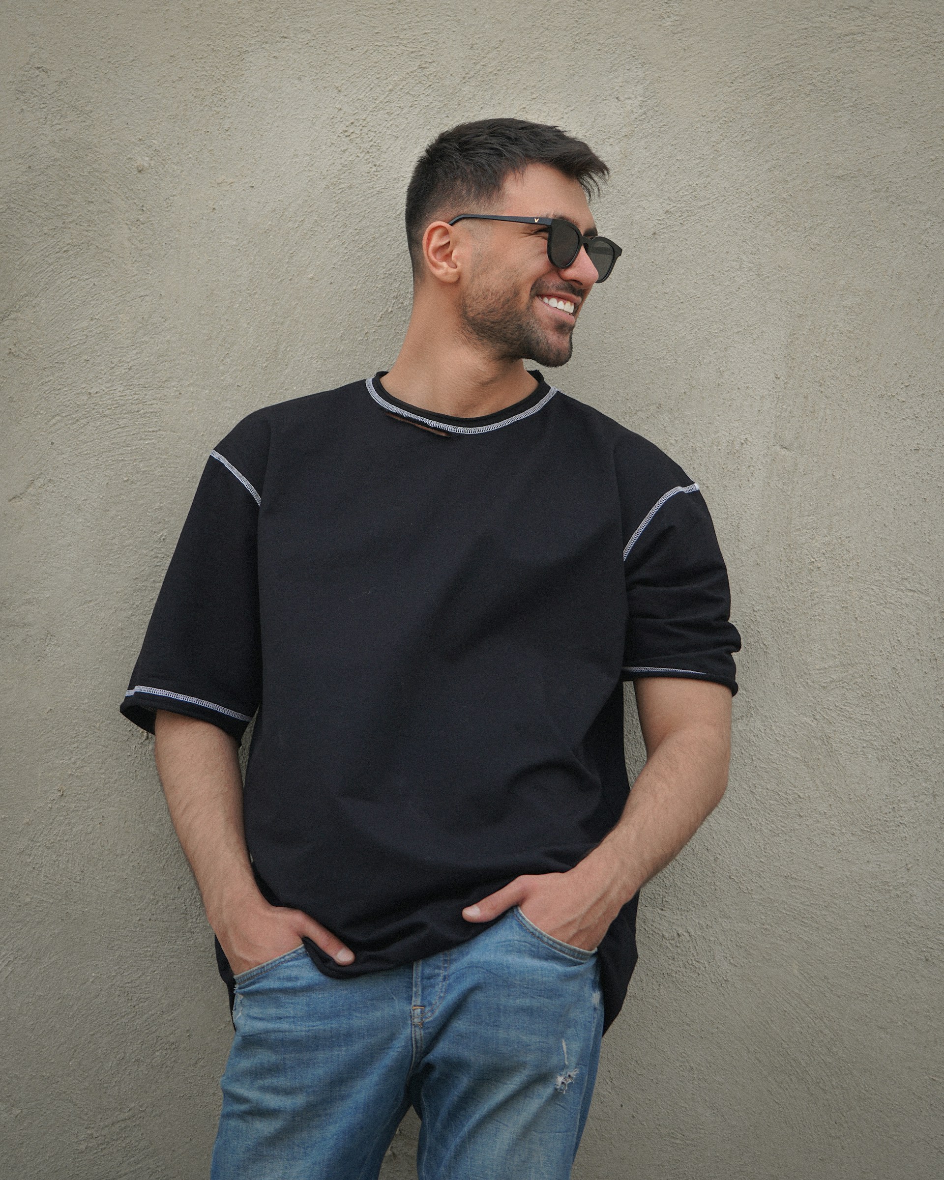black tshirt shades man