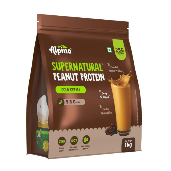 Alpino Supernatural Peanut VEGAN Protein Powder – Cold Coffee Flavor, 25g Plant-Based Protein