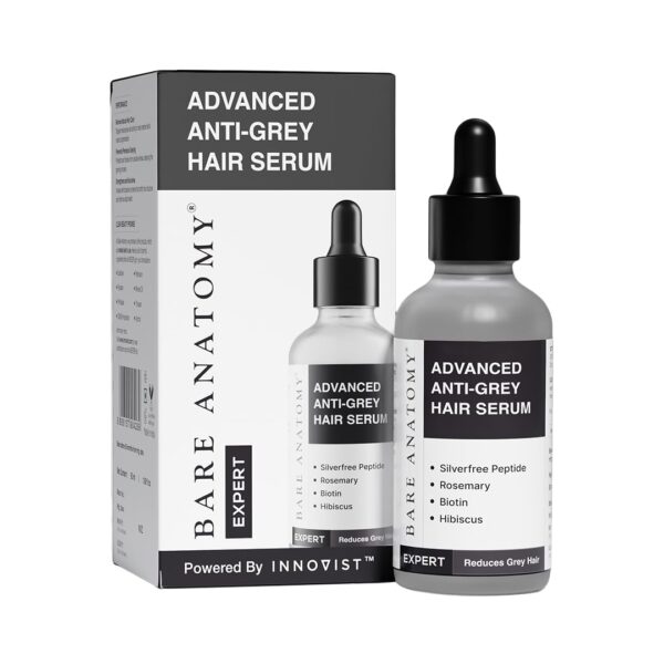 Bare Anatomy Advanced Anti-Grey Serum – Reduces Grey Hair with Silverfree Peptide, Biotin & Rosemary, 50ml