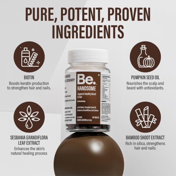 be handsome capsules 1 Be. Handsome Biotin Tablets for Men – Hair Growth & Beard Enhancement with Pumpkin Seed Oil & Vitamin B12