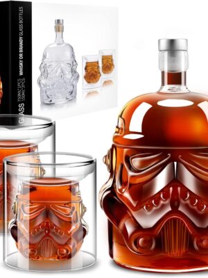 Melbify Brucelle Whiskey Decanter Set – 750ml Decanter with 2 Double-Walled Borosilicate Glasses