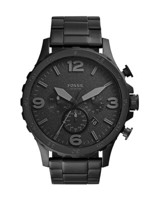 Fossil Nate Chronograph Men’s Watch – Black Dial with Grey Band, Analog Display