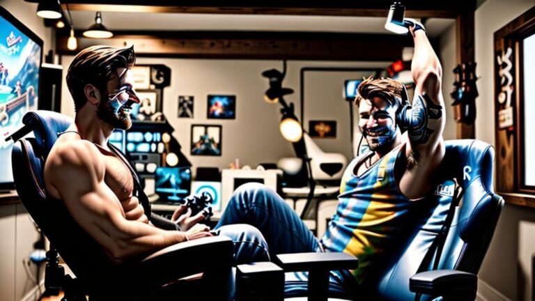friends enjoying video games man cave