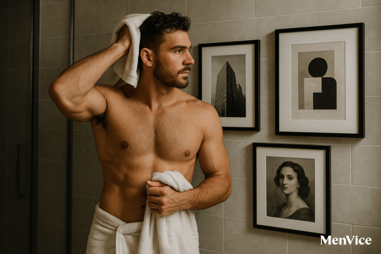 From Bare to Bold: Bathroom Art That Works for Men 5 man in bathroom 2