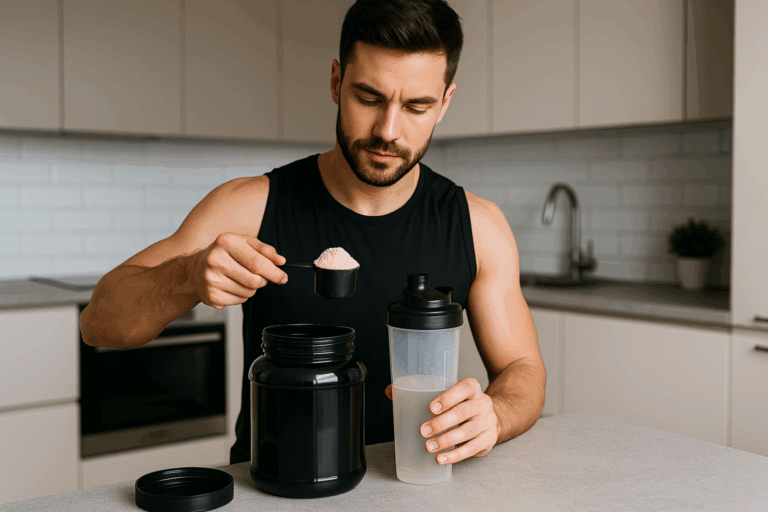 man taking protien powder