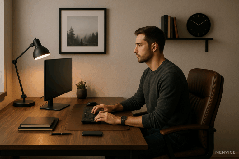 man working in home office