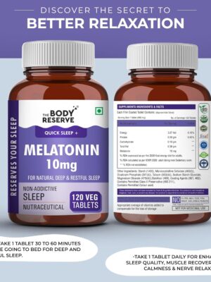 The Body Reserve Melatonin 10mg – 120 Veg Tablets for Sleep, Relaxation & Stress Relief