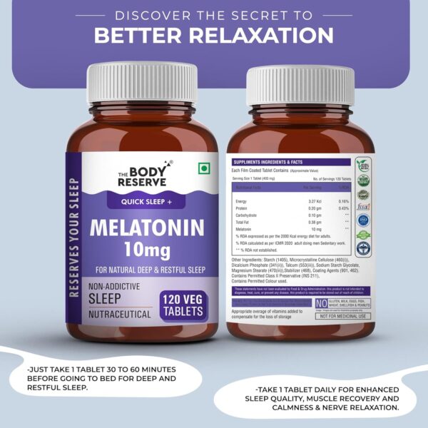melatonin The Body Reserve Melatonin 10mg – 120 Veg Tablets for Sleep, Relaxation & Stress Relief