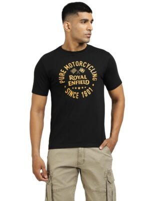 Royal Enfield Pure Motorcycling T-Shirt – Vintage Typography & Reflective Branding Since 1901
