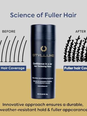STYLLUXE Hair Thickening Fibers for Men (15g, Black) – Natural Keratin Concealer for Fuller Hair