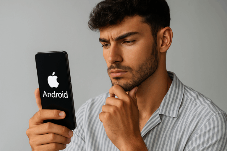 man using iphone android